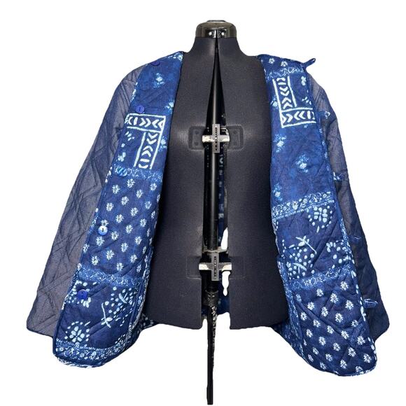 NWT Frnch Small Reversible Quilt Blue Jacket Patchwork Button Pocket Chore Coat - Picture 5 of 12